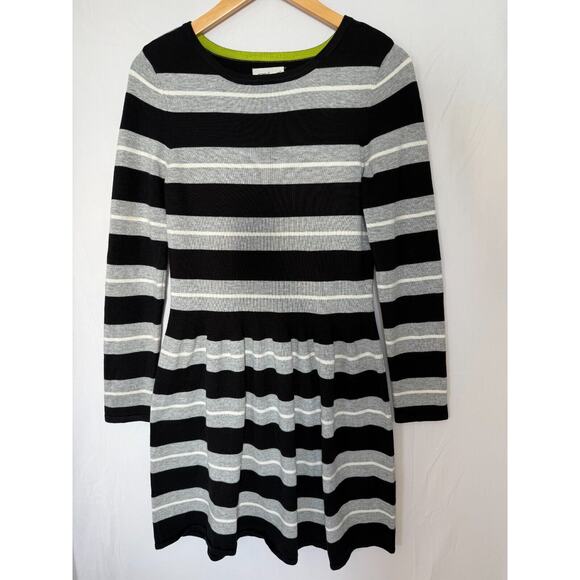 Eliza J Striped Sweater Dress Womens Size Medium Fit & Flare Gray Black White - Picture 2 of 11